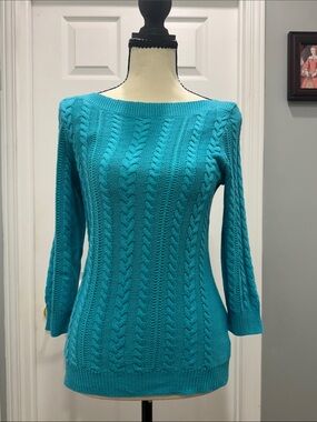 Chaps Teal 3/4-Sleeve Cable Knit Sweater 💙